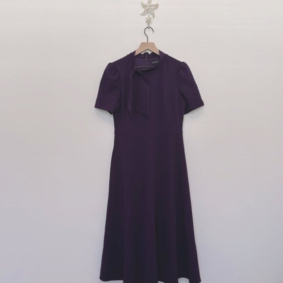 EUC Maggy London Tie-Neck Fit & Flare Dress | Purple | Size: 8 - Picture 2 of 8